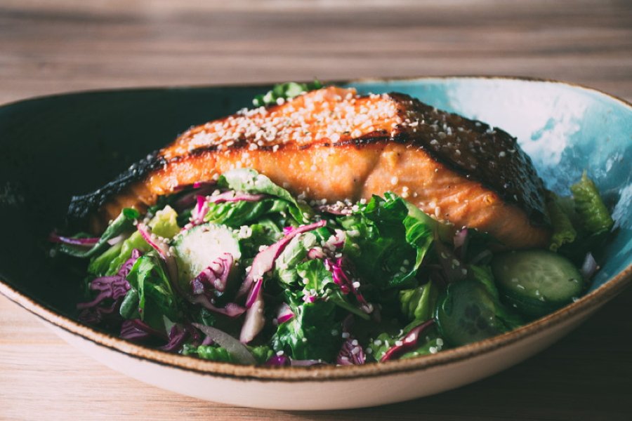marinated salmon steak with red cabbage recipe