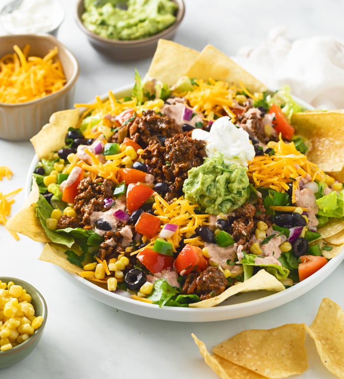taco salad with ground beef corn taco chips and cheese recipe