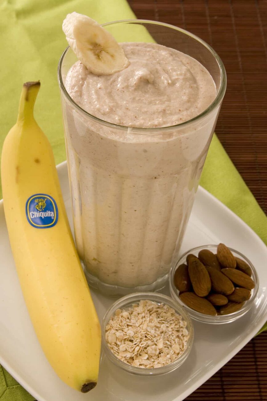 delicious smoothie with banana coffee and oatmeal