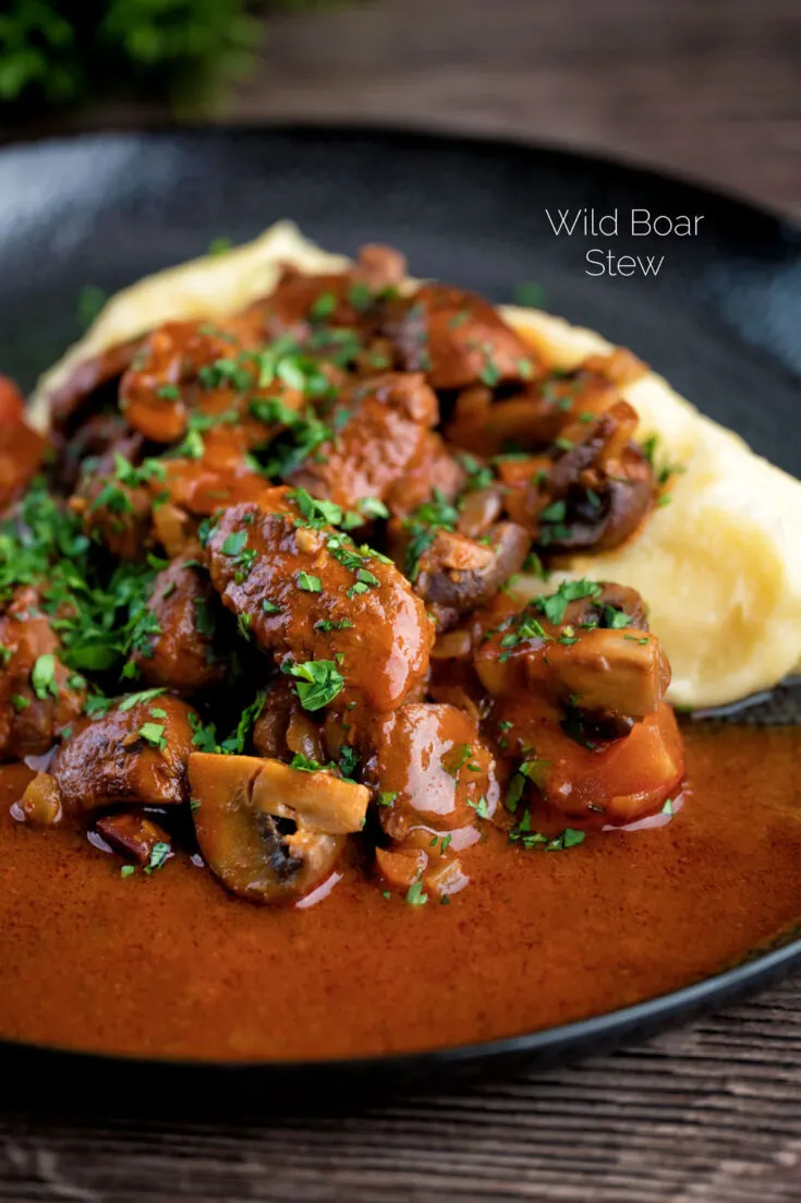 beef goulash with a mixture of wild mushrooms
