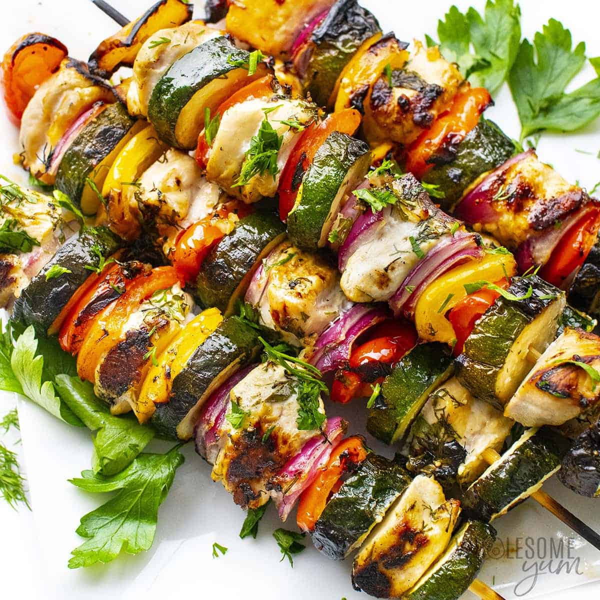 chicken skewers with broccoli