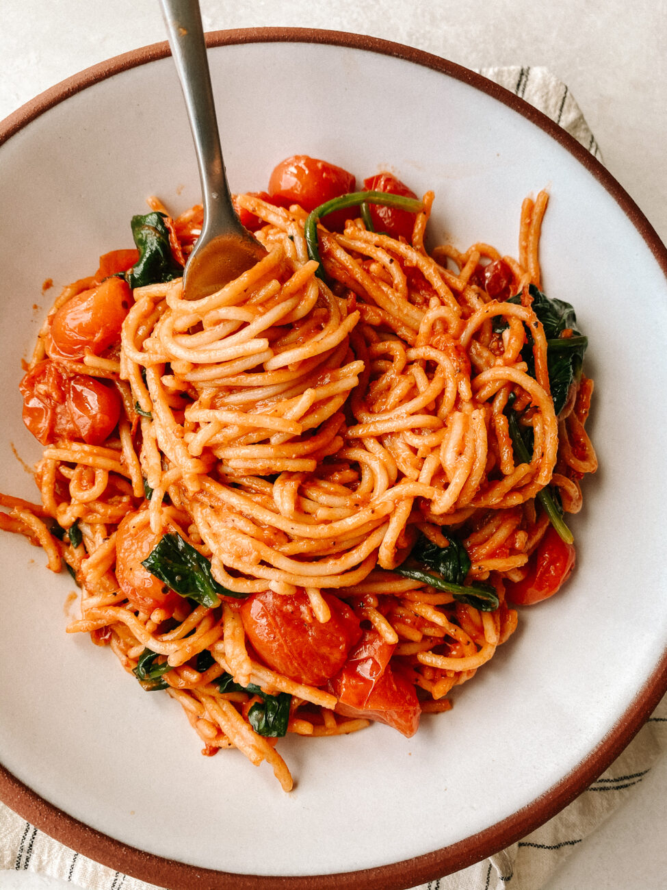 gluten free pasta with fresh baby spinach