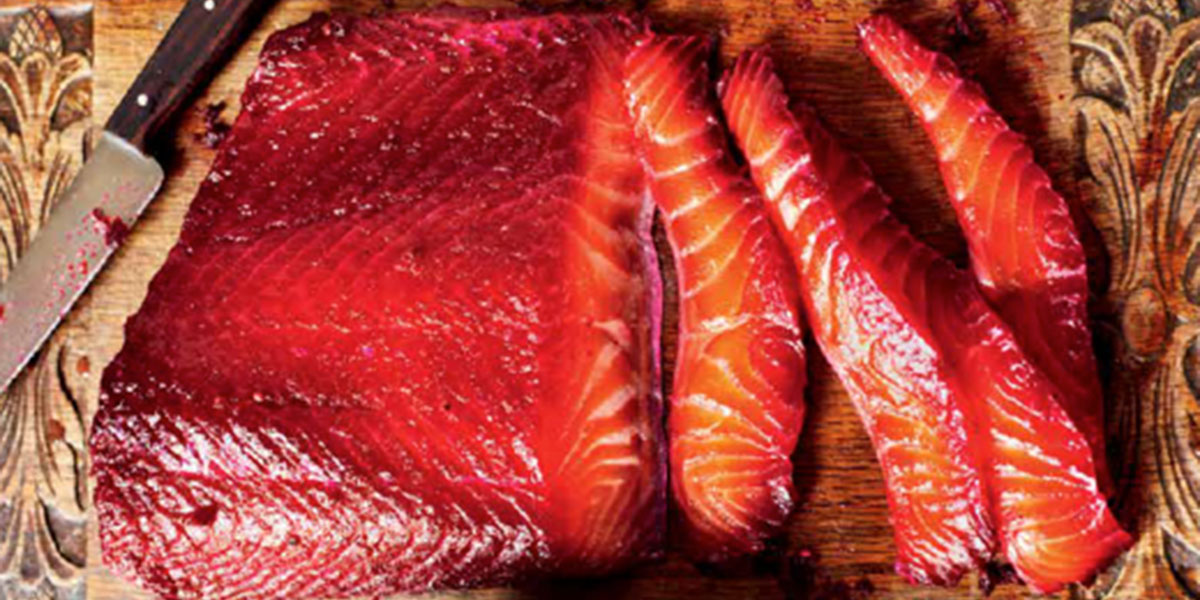 salmon marinated in red beetroot