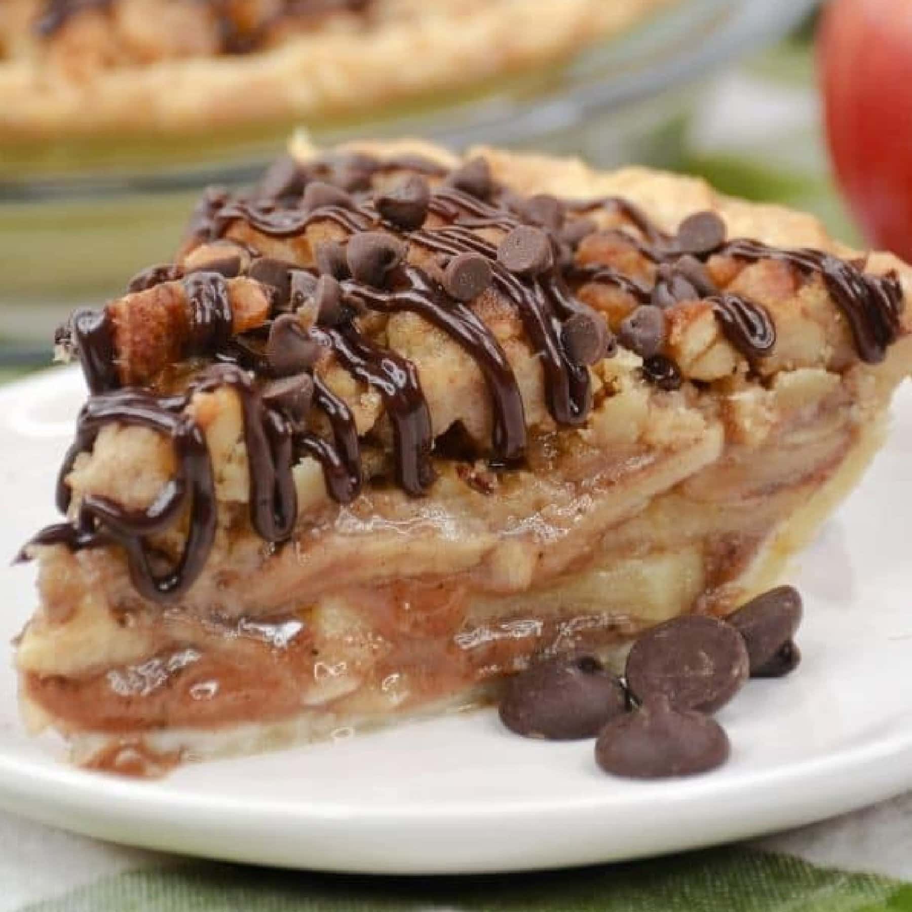 quick apple pie with chocolate frosting