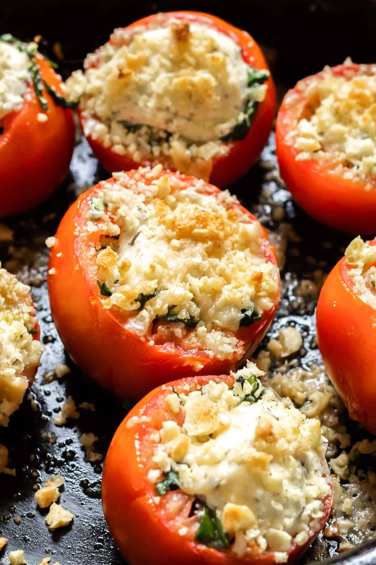 tomatoes stuffed with spinach and goats cheese